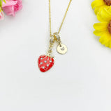 Strawberry Enamel Pendant Gold Necklace, Dainty Fruit Personalized Gift, N7011
