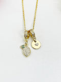 Lemon Cubic Zirconia Pendant Gold Necklace, Dainty Fruit Personalized Gift, N7012