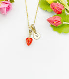 18K Gold Plated Red Strawberry Enamel Charm Necklace, Dainty Fruit Personalized Gift, N7013