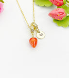 18K Gold Plated Red Strawberry Enamel Charm Necklace, Dainty Fruit Personalized Gift, N7013