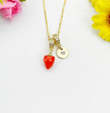 18K Gold Plated Red Strawberry Enamel Charm Necklace, Dainty Fruit Personalized Gift, N7013