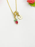 18K Gold Plated Tiny Cubic Zirconia Strawberry Charm Necklace, Dainty Fruit Personalized Gift, N7014