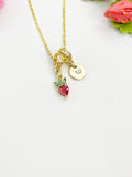 18K Gold Plated Tiny Cubic Zirconia Strawberry Charm Necklace, Dainty Fruit Personalized Gift, N7014