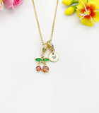 18K Gold Plated Cherry Cubic Zirconia Charm Necklace, Dainty Fruit Personalized Gift, N7016