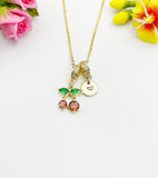 18K Gold Plated Cherry Cubic Zirconia Charm Necklace, Dainty Fruit Personalized Gift, N7016