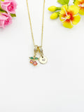18K Gold Plated Cherry Cubic Zirconia Charm Necklace, Dainty Fruit Personalized Gift, N7016