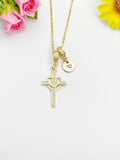 18K Gold Plated Cross Heart CZ Necklace, Dainty Faith Charm, N7019