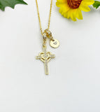 18K Gold Plated Cross Heart CZ Necklace, Dainty Faith Charm Pendant