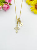 18K Gold Plated Cross Cubic Zirconia Charm Necklace, Dainty Faith Personalized Gift, N7021