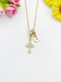 18K Gold Plated Cross Cubic Zirconia Charm Necklace, Dainty Faith Personalized Gift, N7021