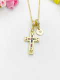 18K Gold Plated Cross Cubic Zirconia Pendant Necklace, Dainty Faith Personalized Gift, N7022
