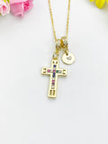 18K Gold Plated Cross Cubic Zirconia Pendant Necklace, Dainty Faith Personalized Gift, N7022