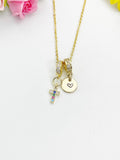 Gold Tiny Cross Cubic Zirconia Charm Necklace, Dainty Personalized Faith Gift, N7026