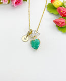 Gold Green Heart Pendant 18K Gold Plated Necklace, Dainty Personalized Gift for Her, N7031