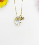Heart Wearing Crown Cubic Zirconia Pendant Gold Necklace Gift for Her, N7032