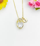 Heart Wearing Crown Cubic Zirconia Pendant Gold Necklace Gift for Her, N7032