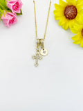 Cross Cubic Zirconia Pendant 18K Gold Plated Necklace, Dainty Personalized Faith Gift, N7033