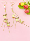 Gold Butterfly Tassel Long Earrings Dainty Insect Jewelry Gift for Her, N2924