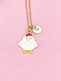 Gold Chicken Pendant Necklace, Enamel Rooster Charm, Farm Animal Jewelry