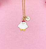 Gold Chicken Pendant Necklace, Enamel Rooster Charm, Farm Animal Jewelry