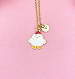 Gold Chicken Pendant Necklace, Enamel Rooster Charm, Farm Animal Jewelry