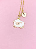 Gold Sheep Pendant Necklace, Enamel Lamb Charm, Animal Jewelry Gift