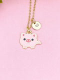Gold Pig Pendant Necklace, Whimsical Animal Charm Jewelry, Gift Bag Ready