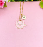 Gold Pig Pendant Necklace, Whimsical Animal Charm Jewelry, Gift Bag Ready