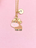 Gold Cow Pendant Necklace, Farm Animal Jewelry Gift, N7117