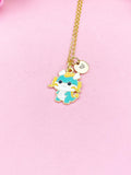 Gold Dragon Pendant Necklace, Whimsical Fantasy Charm Jewelry, 18 Inch Chain