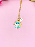 Gold Dragon Pendant Necklace, Whimsical Fantasy Charm Jewelry, 18 Inch Chain