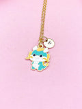 Gold Dragon Pendant Necklace, Whimsical Fantasy Charm Jewelry, 18 Inch Chain