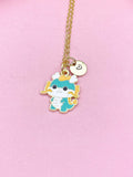 Gold Dragon Pendant Necklace, Whimsical Fantasy Charm Jewelry, 18 Inch Chain