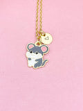 Gold Mouse Pendant Necklace, Whimsical Animal Charm Jewelry, 18 Inch Chain