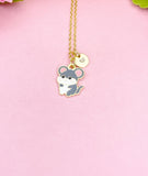 Gold Mouse Pendant Necklace, Whimsical Animal Charm Jewelry, 18 Inch Chain