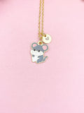 Gold Mouse Pendant Necklace, Whimsical Animal Charm Jewelry, 18 Inch Chain