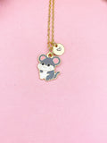 Gold Mouse Pendant Necklace, Whimsical Animal Charm Jewelry, 18 Inch Chain