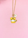 Gold Tiger Pendant Necklace, Dainty Animal Charm, 18K Plated Brass/Steel Chain