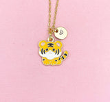 Gold Tiger Pendant Necklace, Dainty Animal Charm, 18K Plated Brass/Steel Chain
