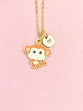 Gold Monkey Pendant Necklace, Whimsical Animal Charm Jewelry, Gift Bag Included