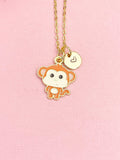 Gold Monkey Pendant Necklace, Whimsical Animal Charm Jewelry, N7122