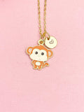 Gold Monkey Pendant Necklace, Whimsical Animal Charm Jewelry, Gift Bag Included