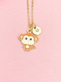 Gold Monkey Pendant Necklace, Whimsical Animal Charm Jewelry, Gift Bag Included