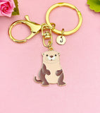 Gold Enamel Otter Keychain, Whimsical Animal Charm Accessory
