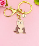 Gold Enamel Otter Keychain, Whimsical Animal Charm Accessory
