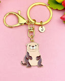 Gold Enamel Otter Keychain, Whimsical Animal Charm Accessory