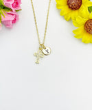 Cross Cubic Zirconia Pendant 18K Gold Plated Necklace, Dainty Personalized Faith Gift, N7034
