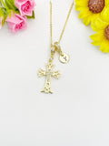 18K Gold Plated Cross Cubic Zirconia Pendant Necklace, Dainty Personalized Faith Gift, N7038