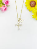 18K Gold Plated Cross Cubic Zirconia Pendant Necklace, Dainty Personalized Faith Gift, N7039