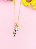 Lightning Bolt Enamel Black Pendant Necklace, N7046B